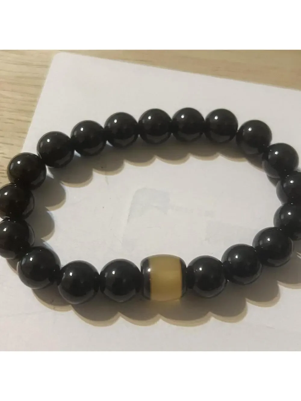 B-22 BRAND NEW Black Beaded Stretch Bracelet Set with Tiger's Eye Accent